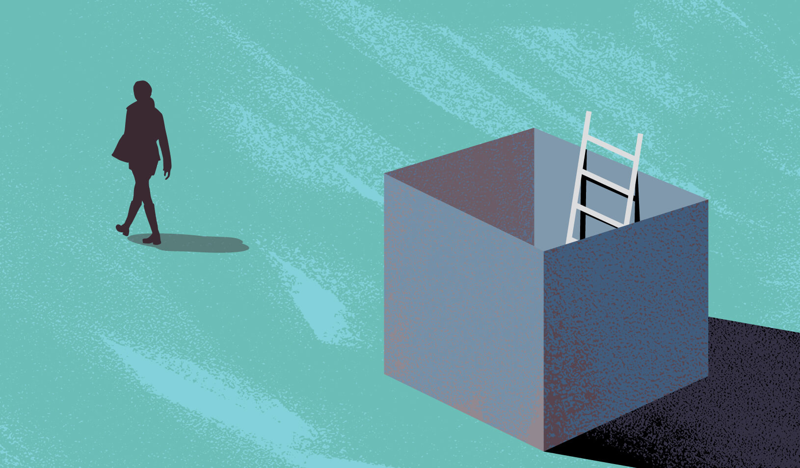  Illustration of a person walking away from a box of which they climbed out | Michael-Merck/iStock