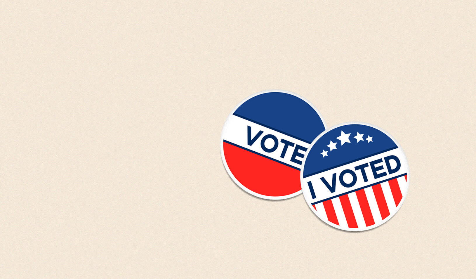 wo "I voted" pins on a plain beige background. Cory Hall