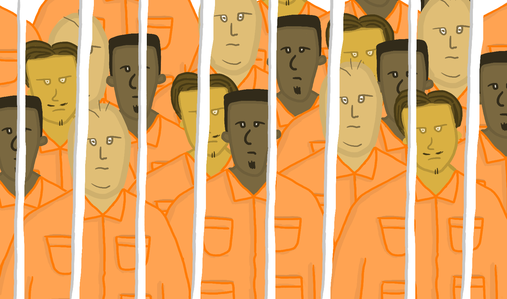 A crowd of men behind bars | Illustration by Stefani Billings