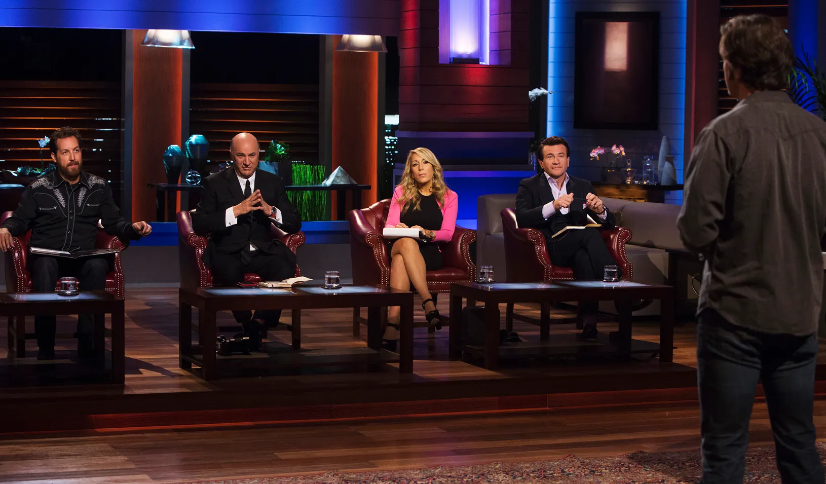 A still from Shark Tank. From left: Chris Sacca, Kevin O'Leary, Lori Greiner, Robert Herjavec